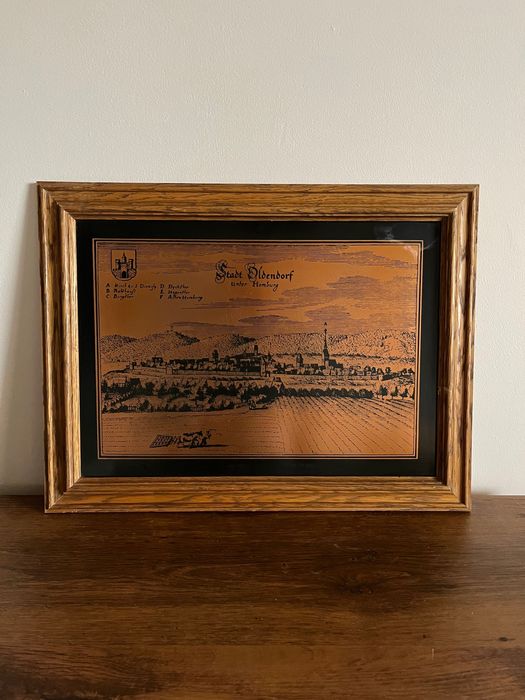 Rycina, obraz, miedziany obraz, rycina w dębowej ramie