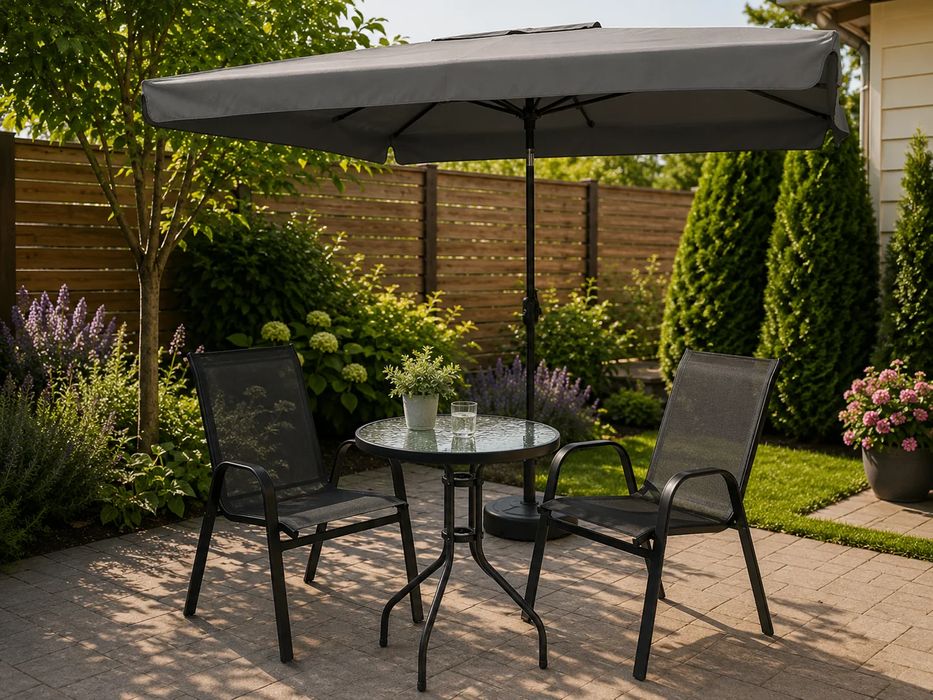 NOWY Parasol Ogrodowy Prostokątny 200x140 cm Skośny Łamany Duży Z Korbą Szary Czarny Do Ogrodu Na Taras Do Stolika Odporny Na Deszcz i Słońce OKAZJA!