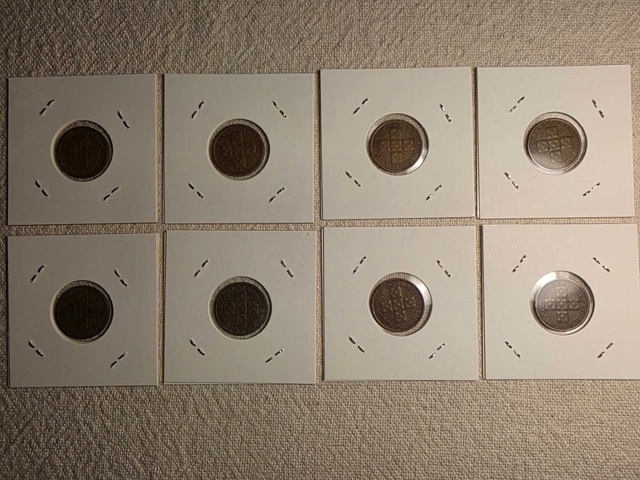 8 moedas de X centavos de diversas datas