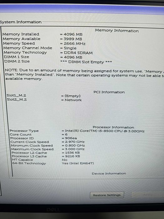 Micro DELL 3060 Tiny I5 8GEN 4GB 120GB M.2 W11PRO Wifi