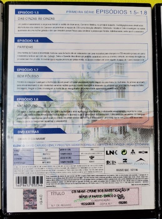 Filmes DVD Conjunto ( 6 ) - CSI Miami 1ª Série Episódios 1.1 a 1.24.
