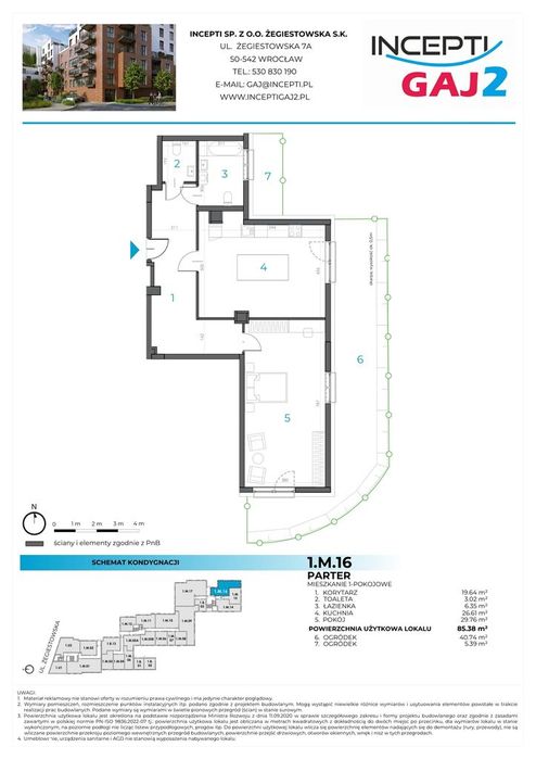 1.M.16 | 84,37 m² | 4 pokoje z ogródkiem | Krzyki- Gaj