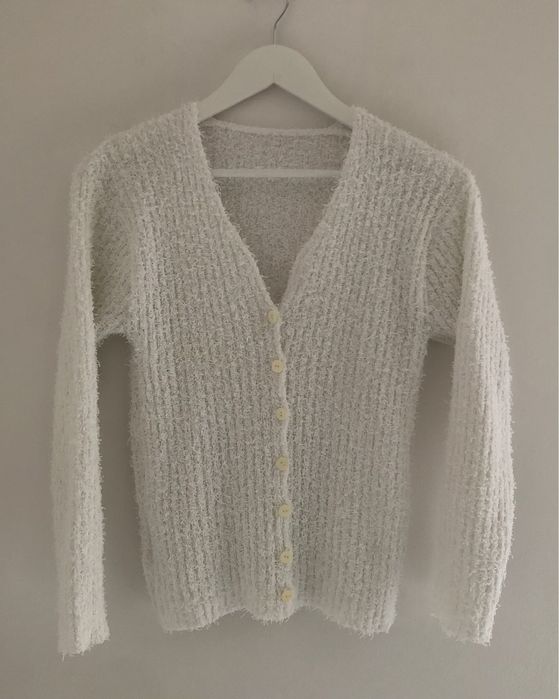 Kardigan danski bialy, z przędzy pętelkowej, rozmiar M