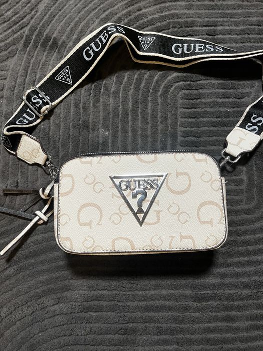 Torebka Nerka Guess Kremowa z Czarnym Pasem - Nowa z Metką