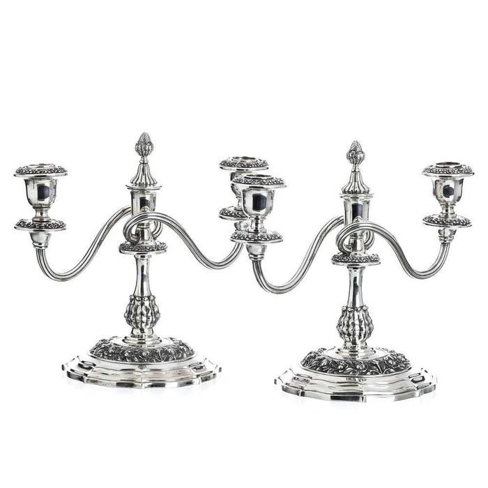 Par de Candelabro de Serpentina em Prata Portuguesa