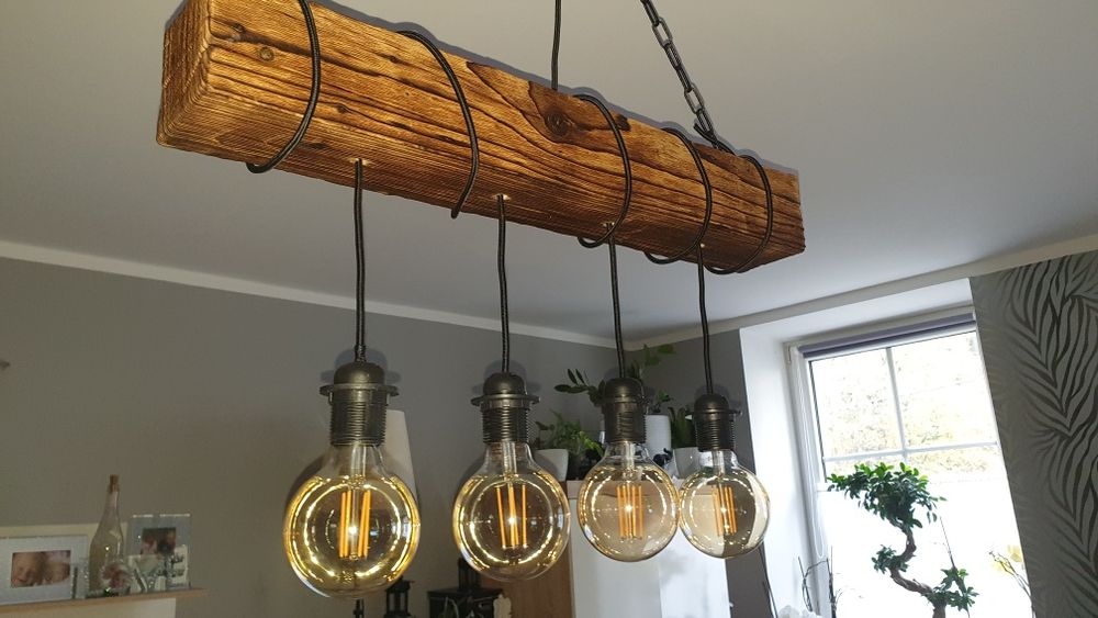 Lampa  wisząca loft stara belka retro vintage rustykalna  stare drewno
