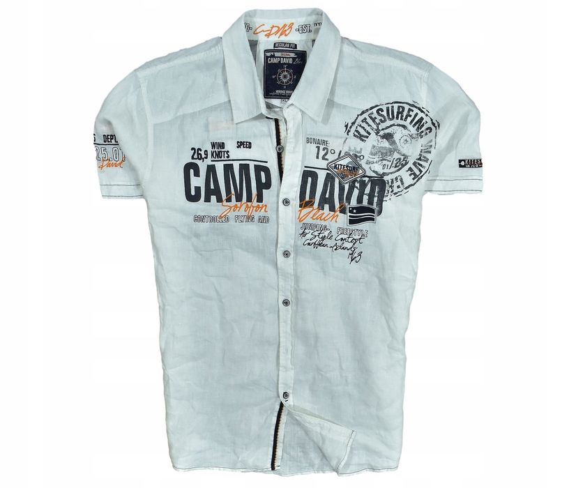 Camp David Lniana Logowana Koszula Męska Reg Xl