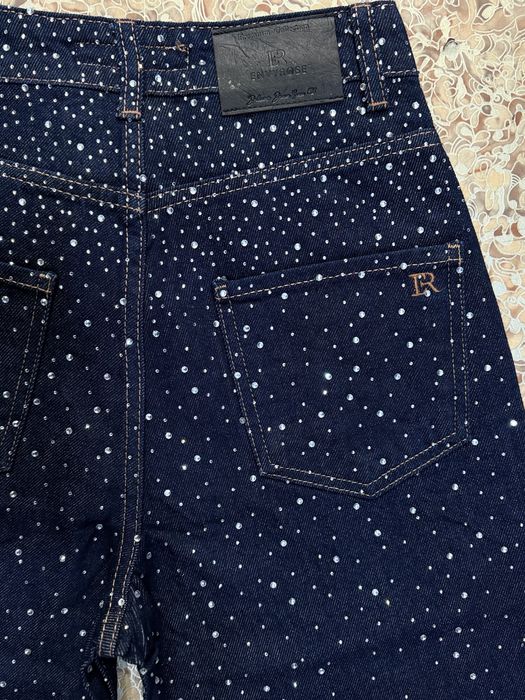 Темно-сіні жіночі джинси палаццо зі стразами