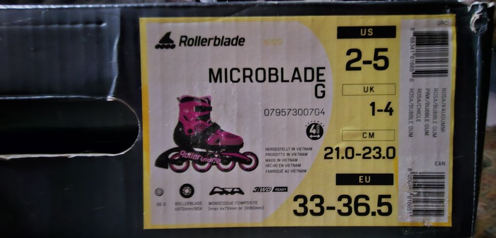 Ролики Rollerblade Microblade, розмір 33–36,5, майже як нові