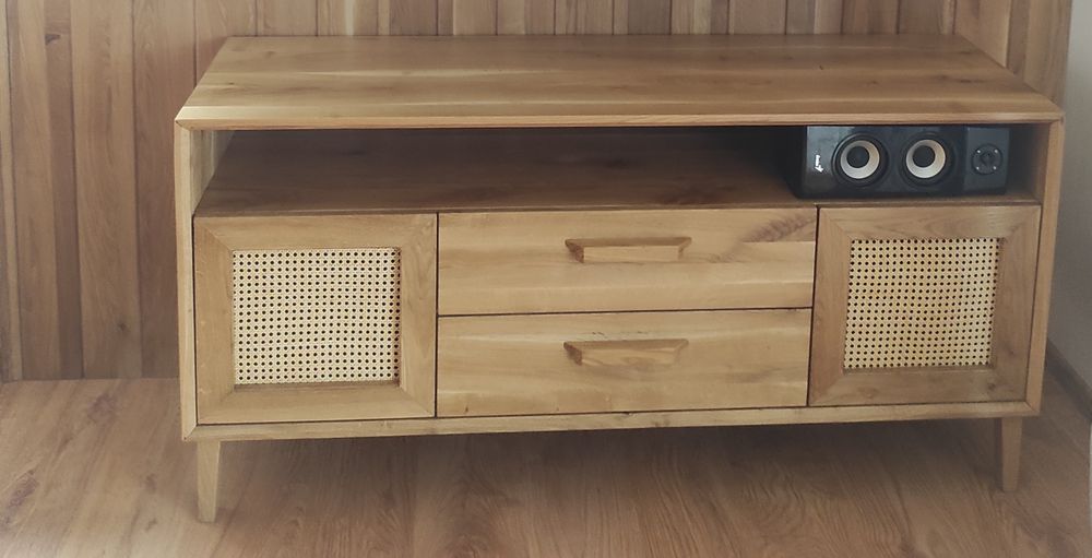 Komoda lita dębowa z ratanem