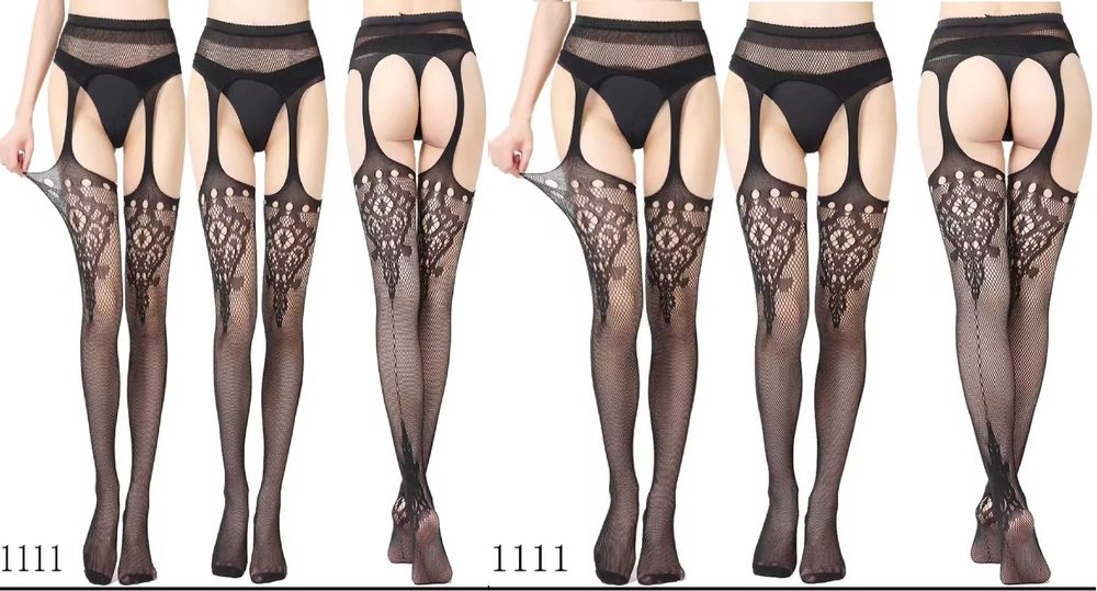 pończochy rajstopy seksowne kolor czarny kwiaty wzory pas