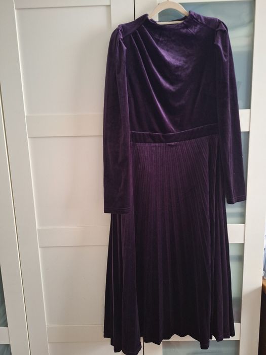 Welurowa sukienka midi fioletowa koktajlowa 44 XXL 42  XL święta