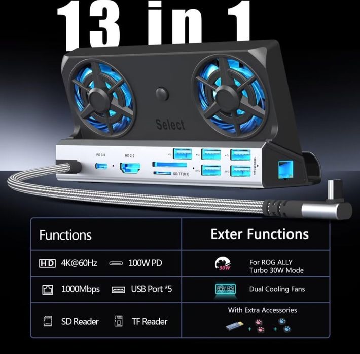 Estação de Ancoragem 12 em 1 YCE - Legion Go, ASUS Rog Ally N. Switch