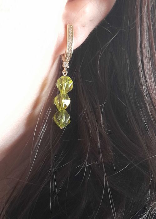 Pozłacane kolczyki z kamienia naturalnego chryzolit, peridot, oliwin.