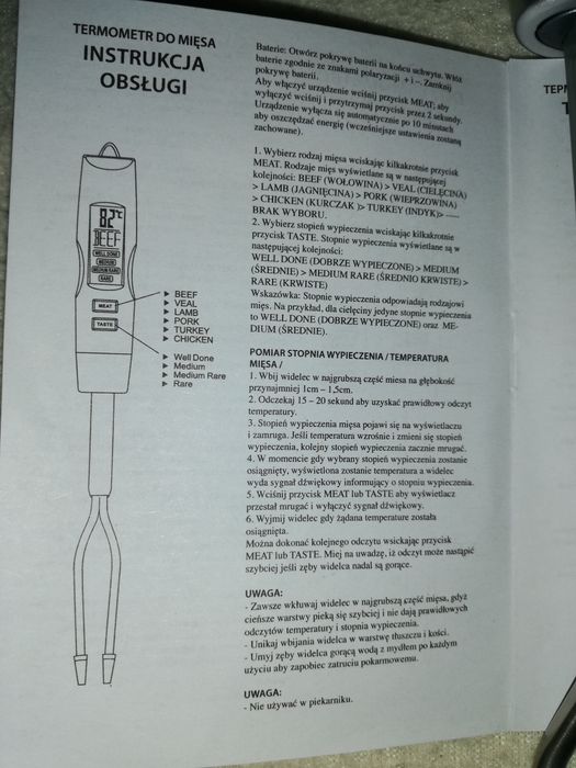 Termometr/Widelec do mierzenia temperatury mięsa, z ekranem Led, nowy