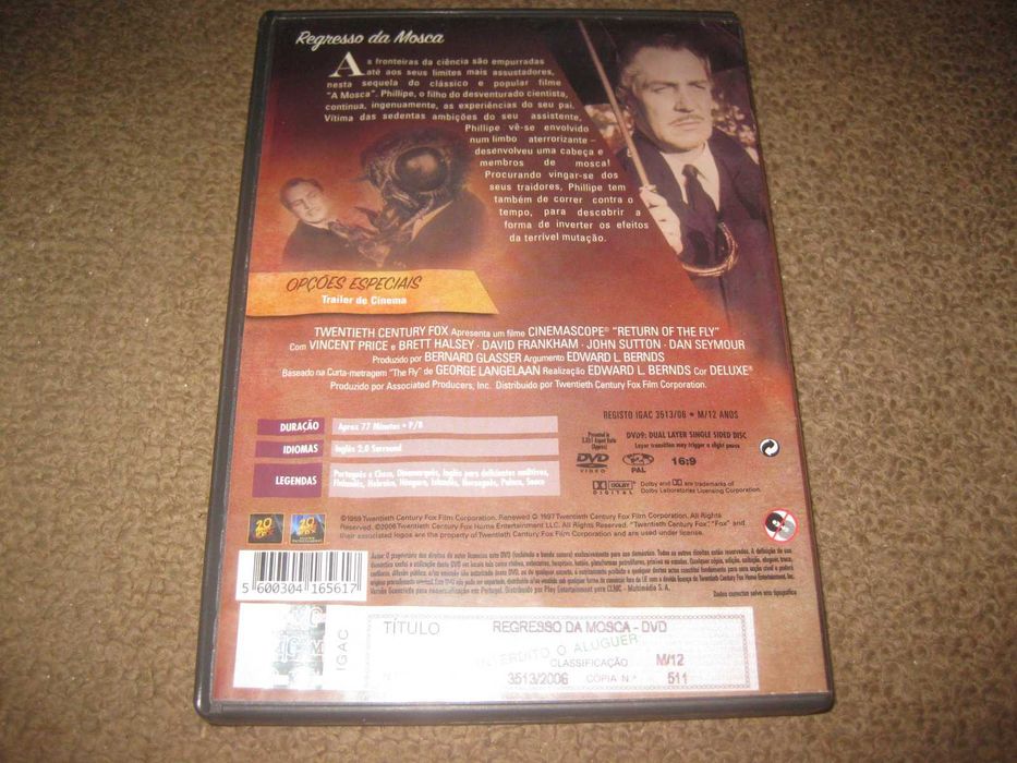 DVD "O Regresso da Mosca" com Vincent Price/Raro!