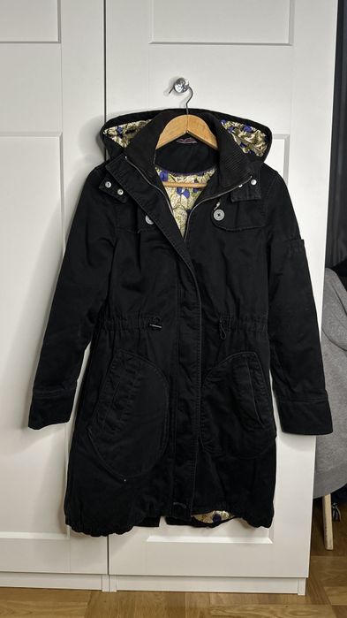 Czarna parka na wiosnę z kapturem, Debenhams, S / 15 lat