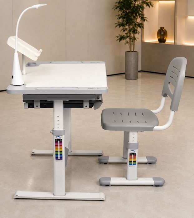 Дитяча парта FunDesk Littonia Grey + стілець, Led лампа, підставка