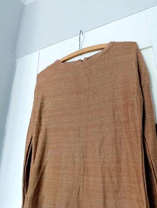 Sweter, tunika, small Size, khaki, złota nić, Mango