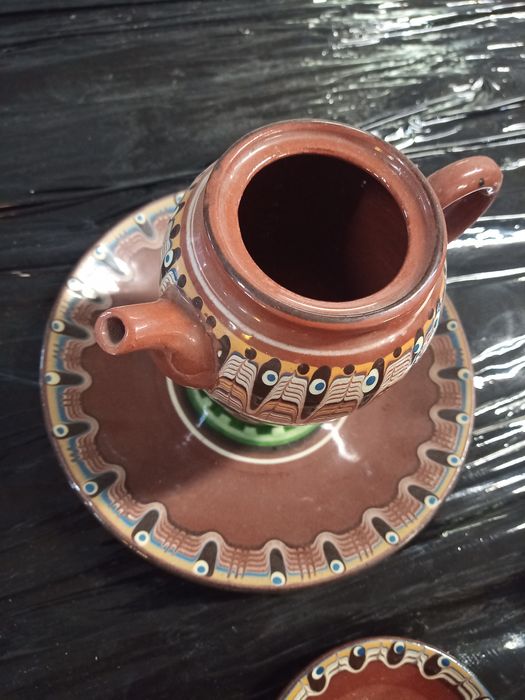 Ceramiczny serwis kawowy. Pawie oczko. Bułgarski