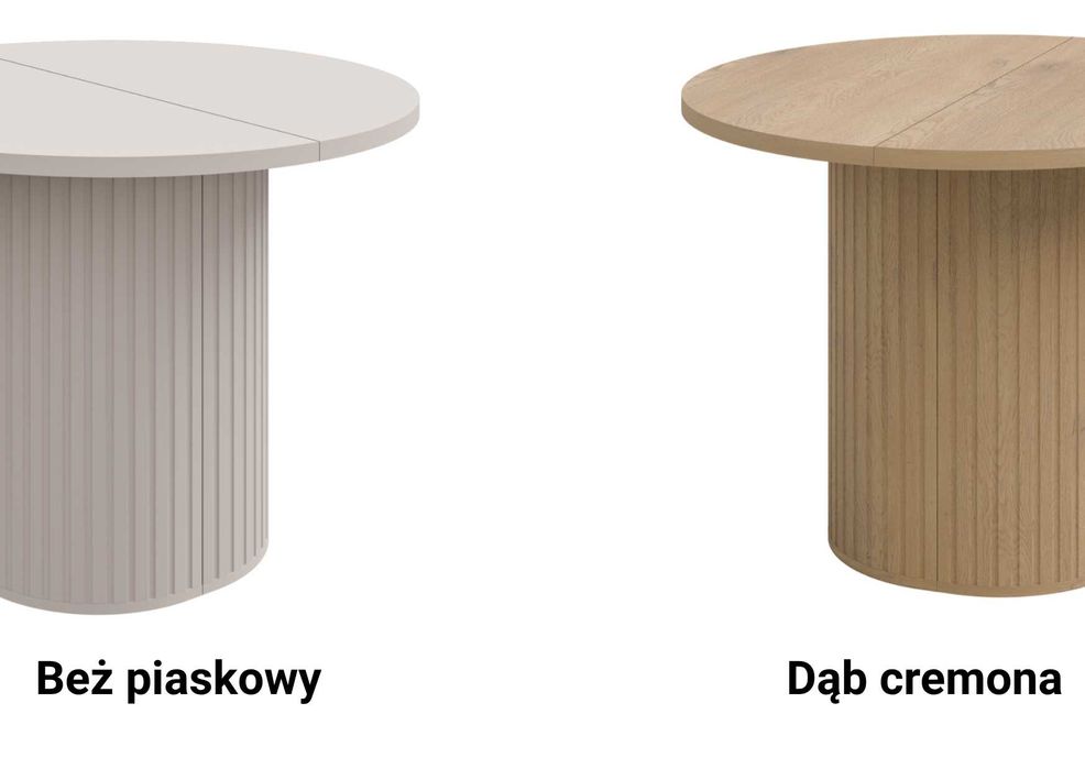 Stół okrągły rozkładany 100/188, lamelowa noga, beż piaskowy /dąb cremona