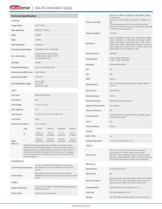 IP камера вариофокальная 8мп Dahua DH-IPC-HFW2841T-ZS (2.7 - 13.5 мм)