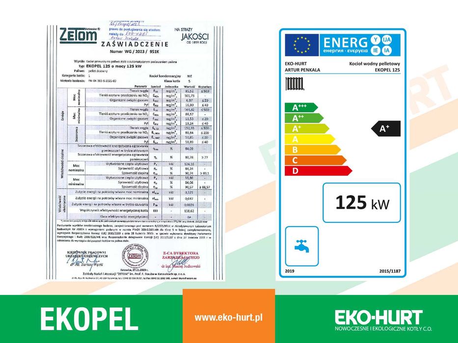 Kocioł na pellet EKOPEL 125kW z certyfikatem ECODESIGN - 5 klasa - ZUM