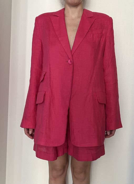 Лляний рожевий костюм  піджак/жакет та шорти українського бренду Cher17