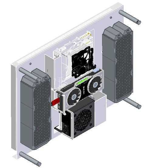 Otwarta obudowa PC na ścianę, szkło hartowane, 2 x AIO 360 potężna