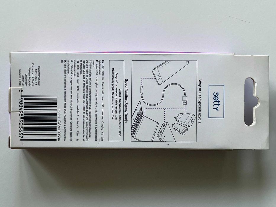 Nowy kabel microUSB setty 2A transmisja danych i ładowanie długość 1 m