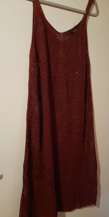 AŻUROWA bordowa sukienka "46"