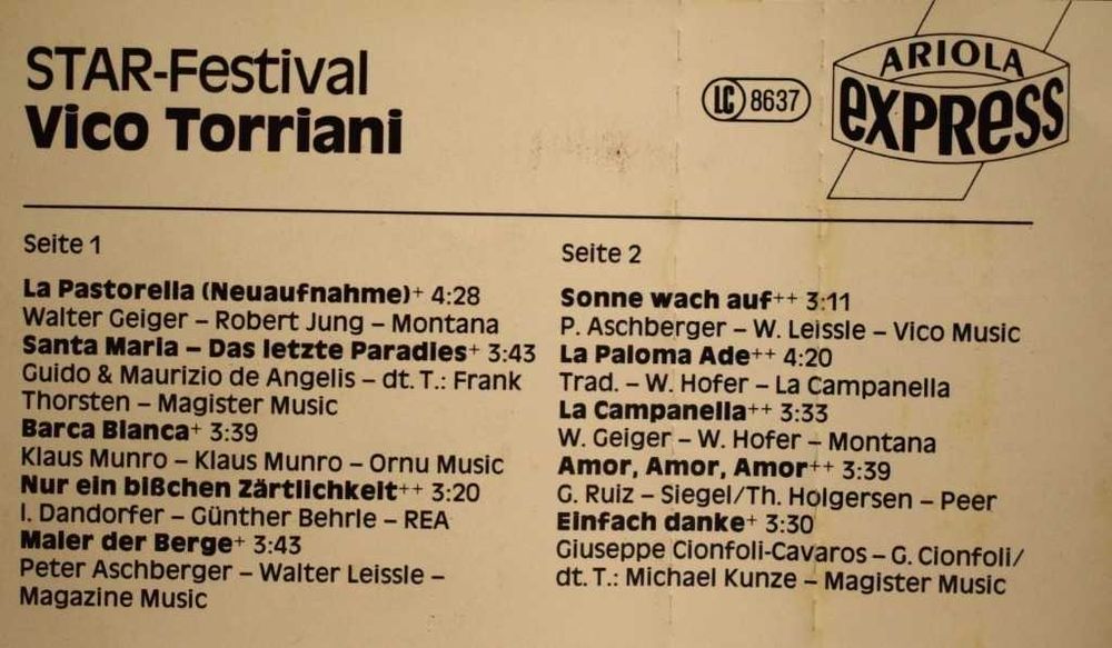 Vico Torriani ,Nanno & Die Romantic Flamingos ,Heino ,Hit parade