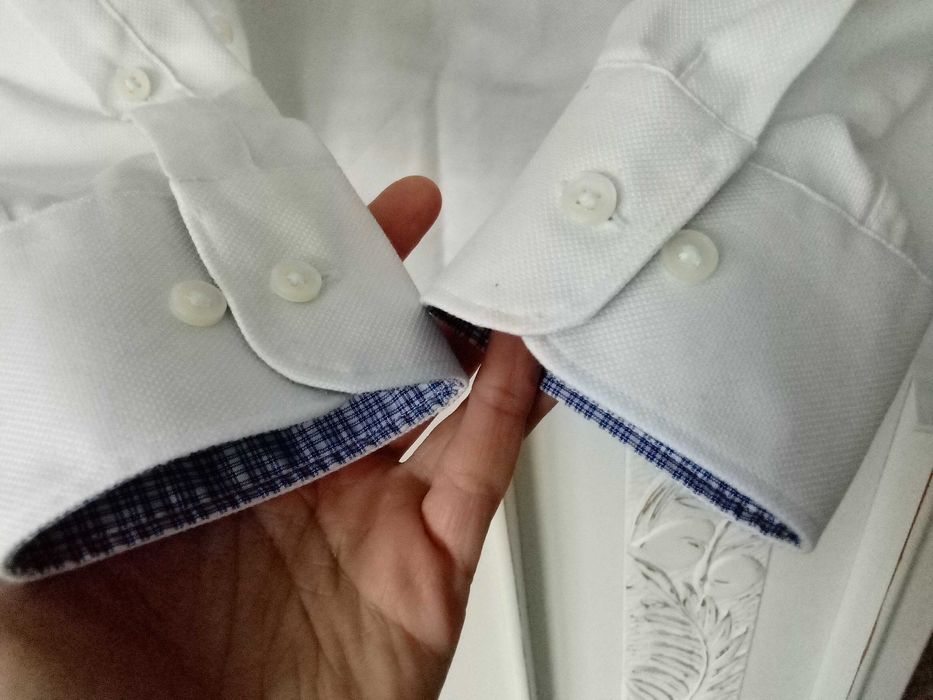 prawie NOWA premium bawełniana koszula chłopięca biała XS męska