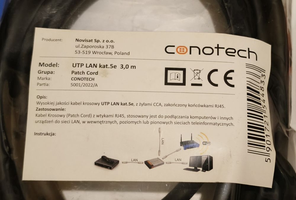 Kabel przewód HDMI - HDMI 3 metry Conotech UTP LAN kat. 5e 3m - 2 szt.