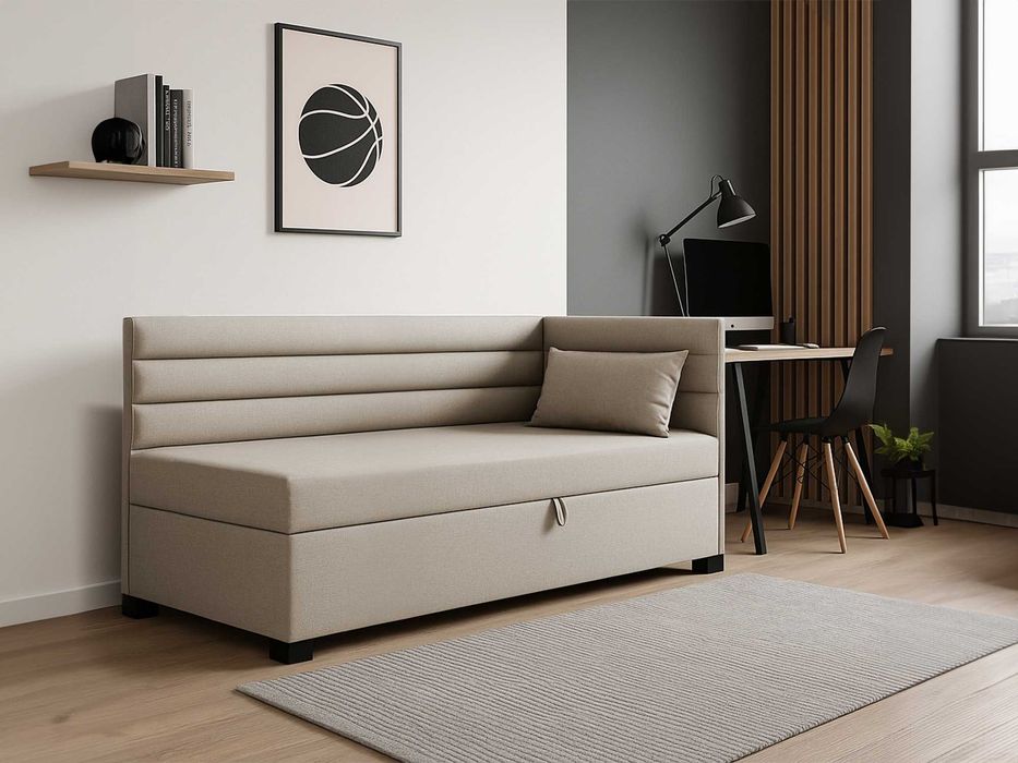 Łóżko młodzieżowe narożne Nela tapczan kanapa sofa z pojemnikiem