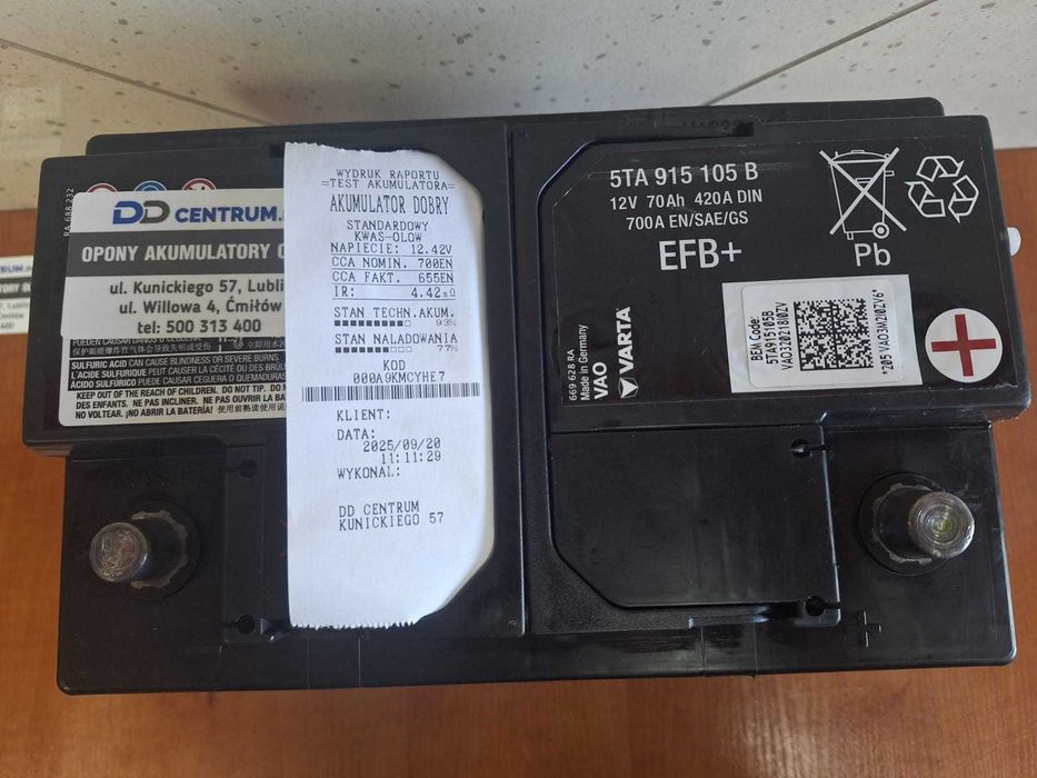 Akumulator Oryginał VW 70Ah 700A EFB Varta - 72Ah 74Ah 76Ah StarStop