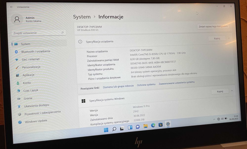 Notebook HP Elite Book 13,3" FHD 8/256GB/ W11Pro / jak nowy /Lid