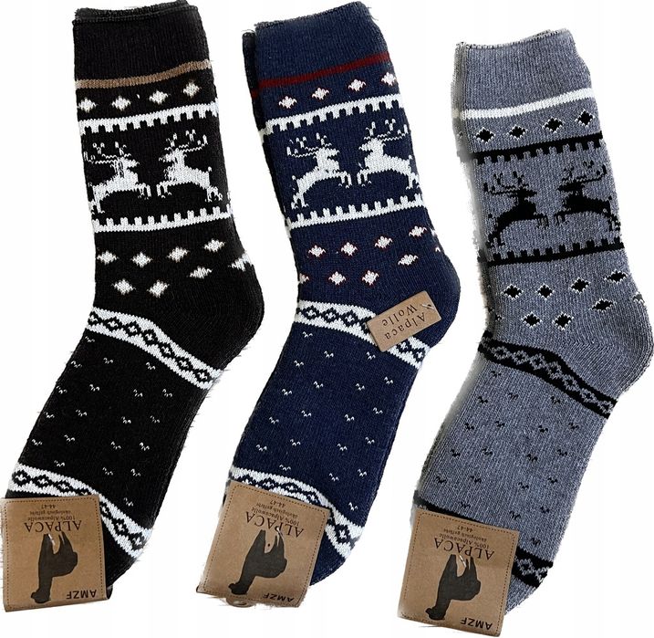 3x Skarpety Męskie Wełniane Ciepłe Grube ALPAKA