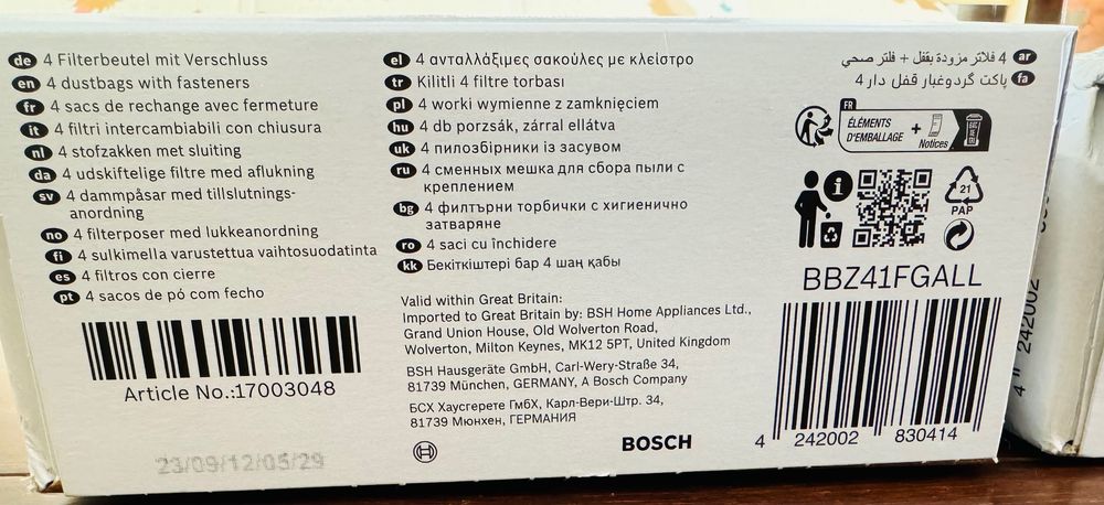 Filtros aspirador Bosch