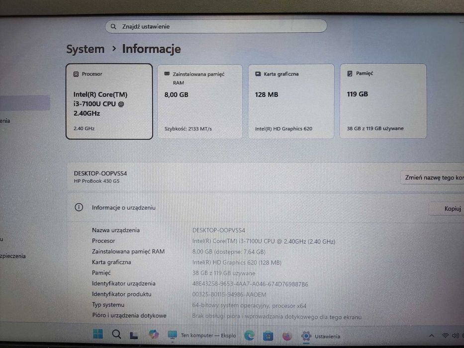 Laptop Używay HP 430 G5 i3 13,3 HD 8GB 128 SSD Win11 Gw FV