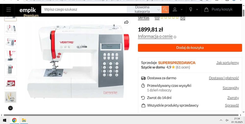 Maszyna do szycia Veritas 200 ściegów Hafty litery skóra jeans jersej