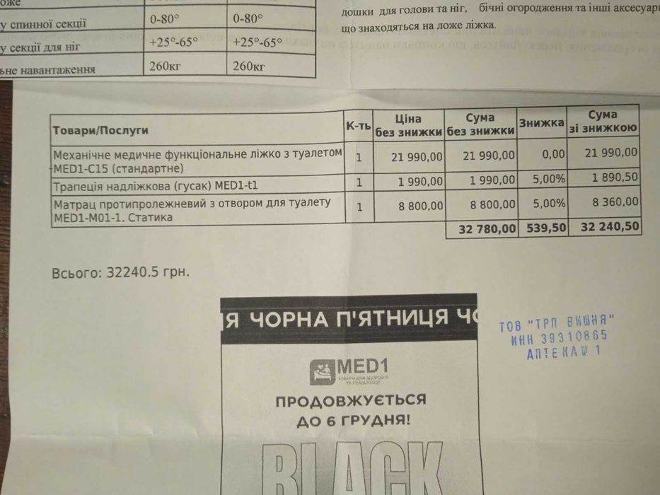 механічне медичне фунуціональне ліжко з туалетом MED1-C15