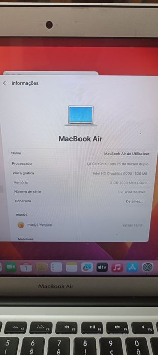 MacBook Air 13” — 8GB RAM — SSD 256GB — macOS Ventura