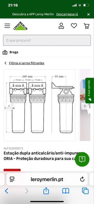 Filtro agua, 1 duplos 68 euros e 5 individuais 28 euros cada