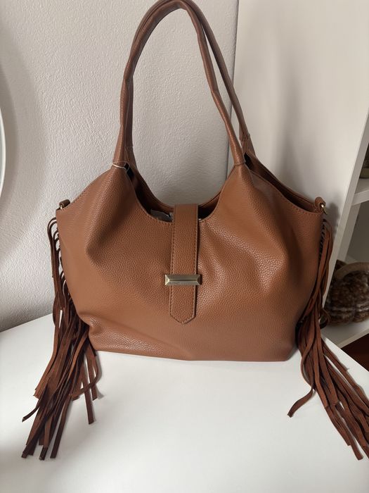 Brązowa torebka shopper z frędzlami L.CREDI - nowa