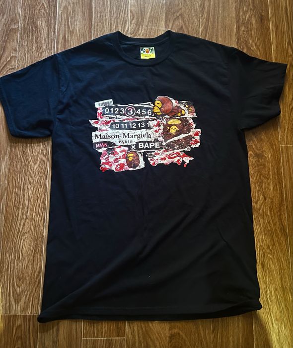 Футболка МMaison Margiela x Bape Logo унисекс коллаборация  бейп и мейсон марджелы черная