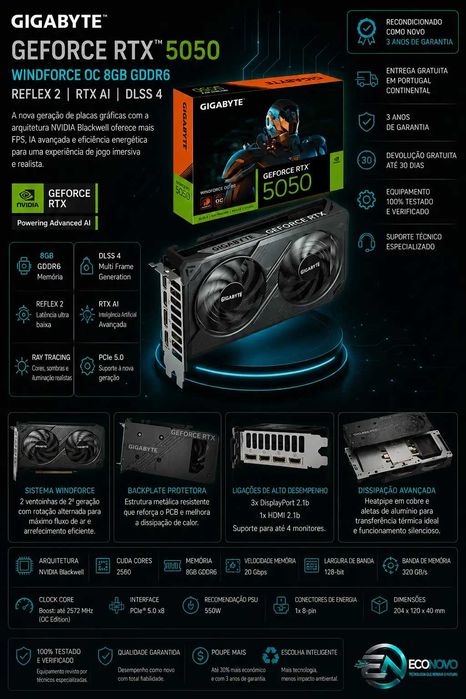 EN Placa gráfica Gigabyte GeForce RTX 5050 WINDFORCE OC 8GB GDDR6 Reflex 2 RTX AI DLSS4