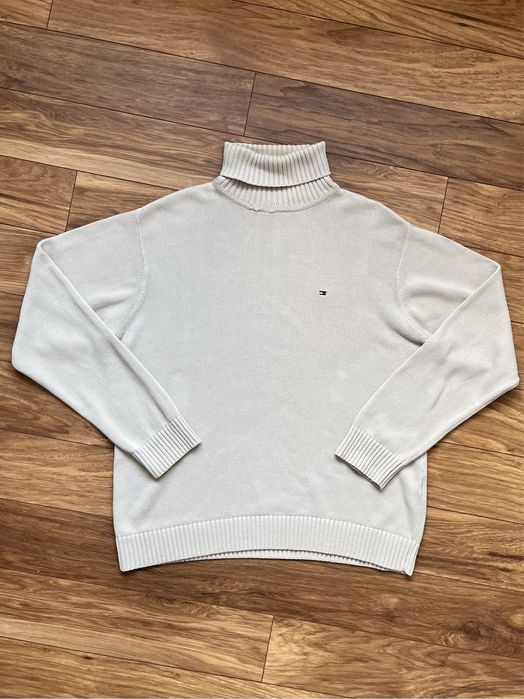 Beżowy golf Tommy Hilfiger | Beige Cotton Knit Turtleneck Old Money