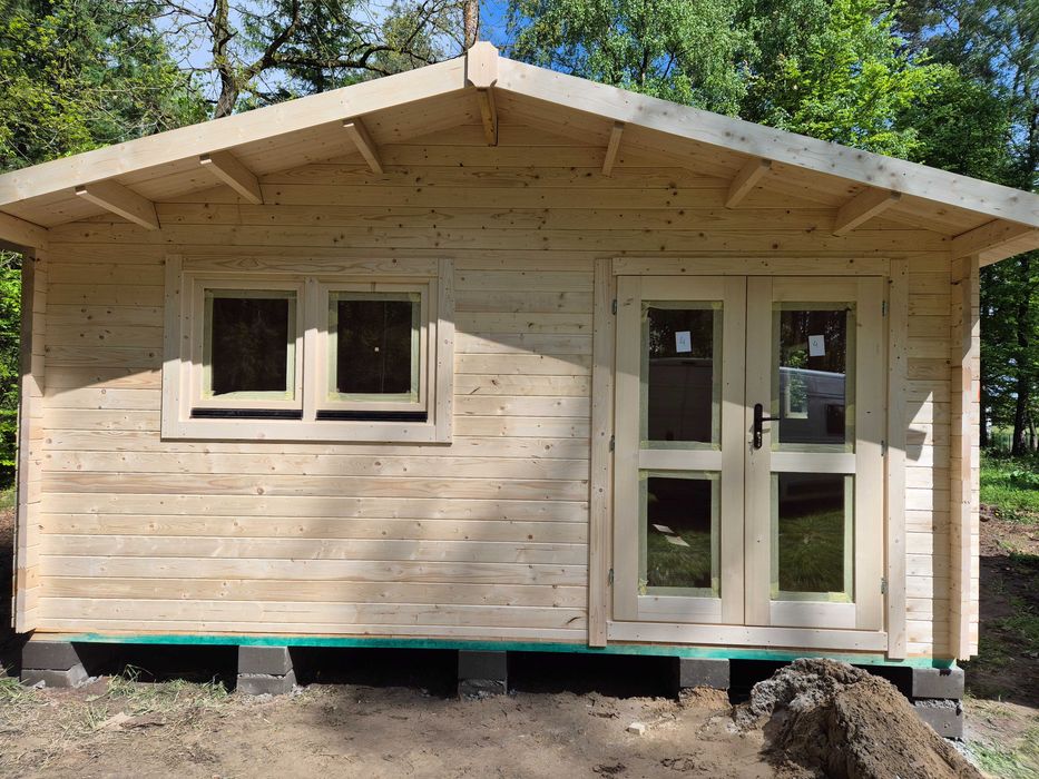 SOLIDNY domek LETNISKOWY drewniany 5m x 5m*25 m2*ściany aż 45 mm*ROD