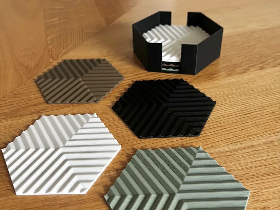 Conjunto de 6 Bases para Copos Hexagonais com Caixa Organizadora